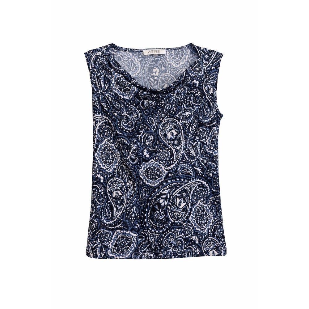 Kasper Top XS Blue White Paisley Draped Cowl Neck Stretch Career Workwear Shell